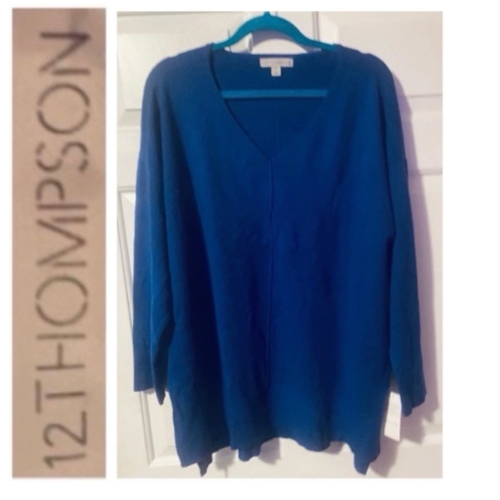 🛷 12 THOMPSON Pretty Blue V-neck Sweater NWT 3X